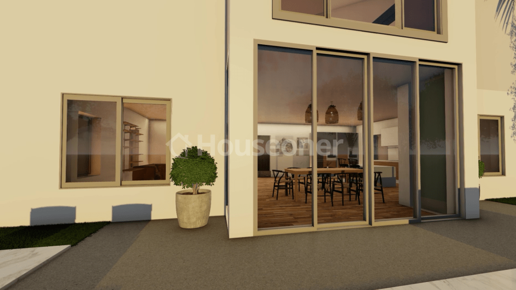 Houseoner Tarso casa modular prefabricada estilos de casas con mesa y jardin exterior