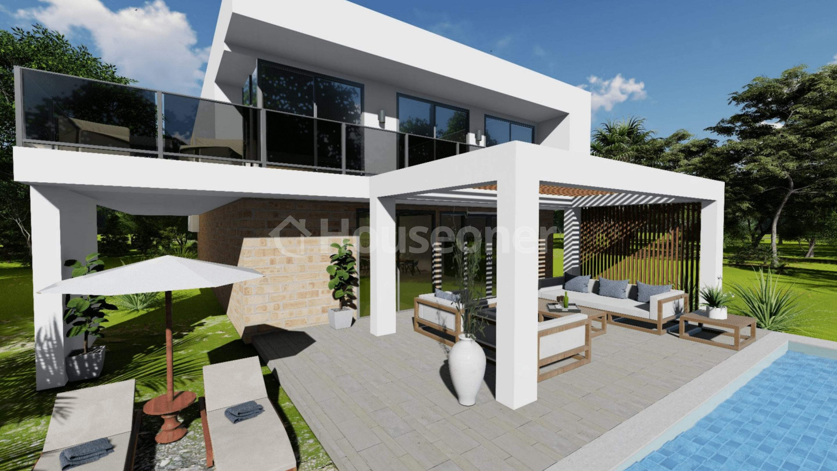 Housoner casa modular prefabricada exterior hormigón salón Zenon
